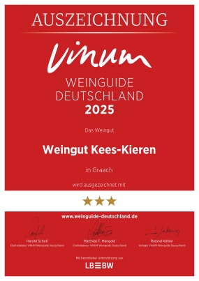 Urkunde Vinum Weinguide 2025 Kees-Kieren