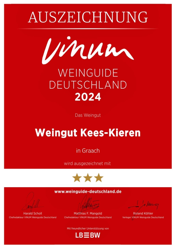 Urkunde Vinum Weinguide 2024 Kees-Kieren