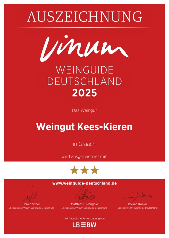 Urkunde Vinum Weinguide 2025 Kees-Kieren